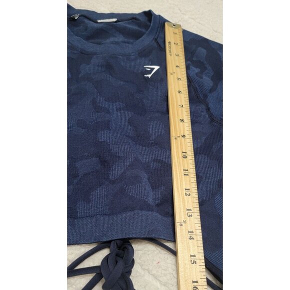Gymshark Women's Blue Adapt Camouflage Seamless‎ Long Sleeve Crop Top Size S - Picture 12 of 13